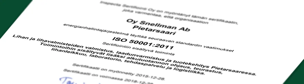 Snellmanille ISO 50001 -sertifikaatti