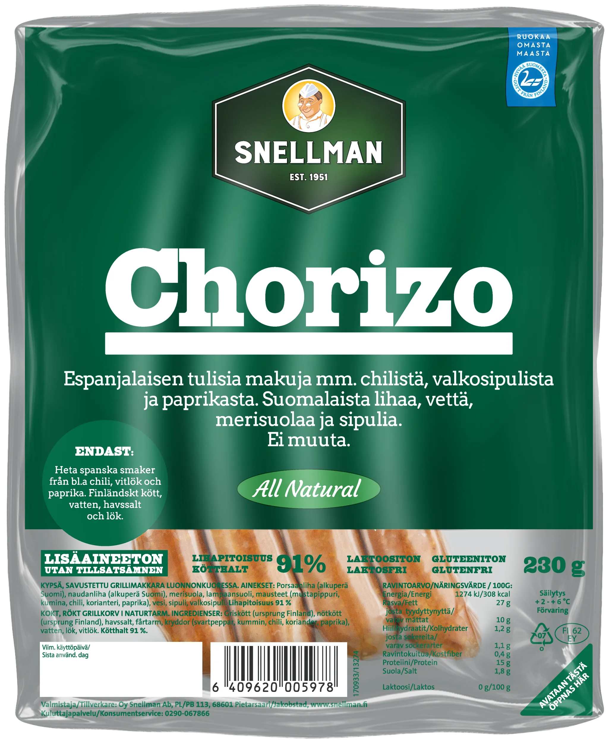 All Natural Chorizo grillkorv 230 g
