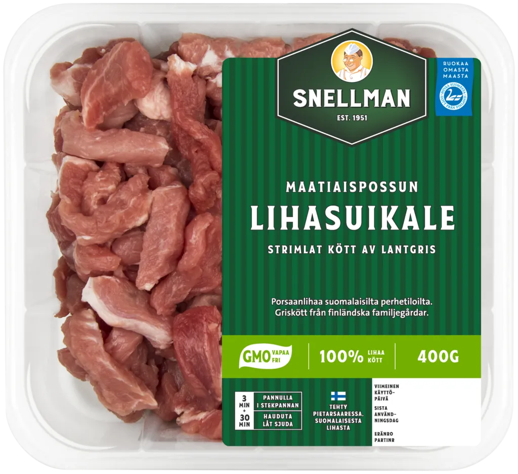 Strimlat kött av lantgris 400 g