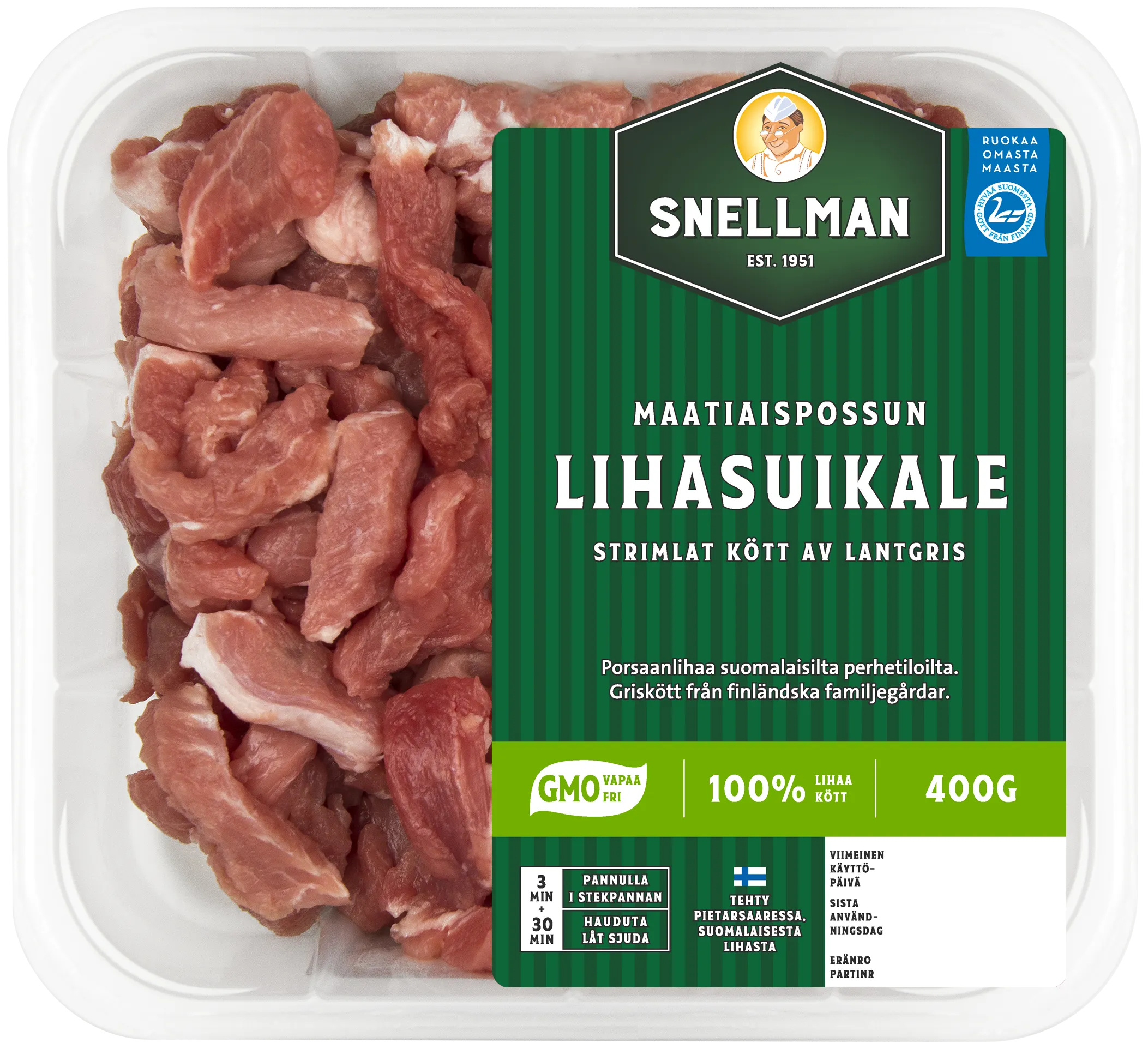 Strimlat kött av lantgris 400 g