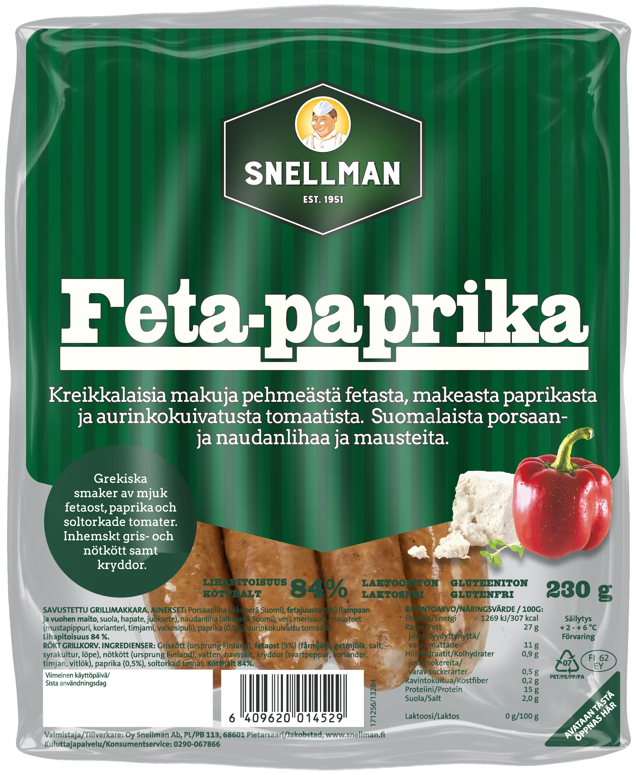 Feta-paprika grillimakkara 230 g