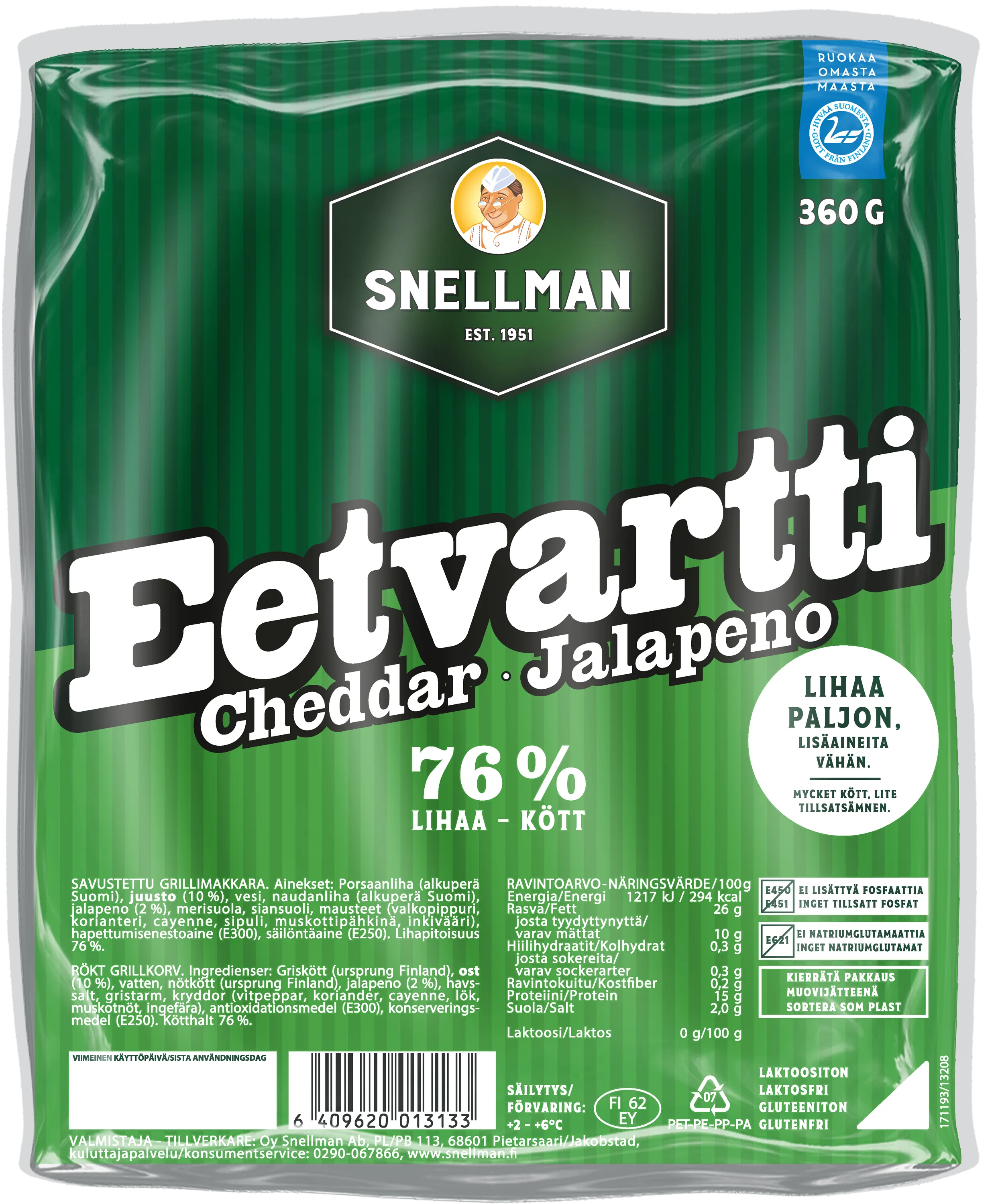 Eetvartti med cheddar-jalapeno grillkorv 360 g