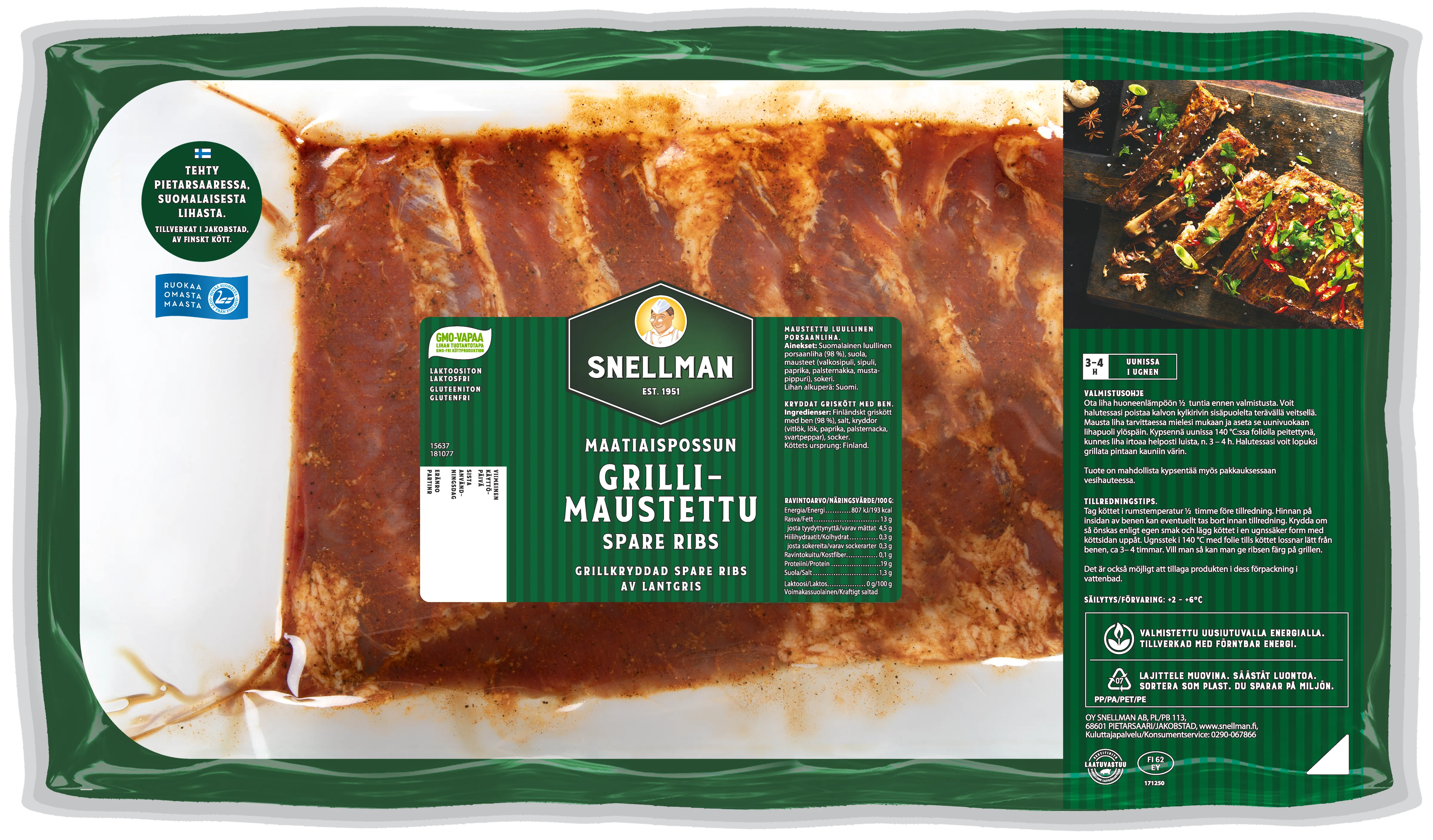 Maatiaispossun grillimaustettu spare ribs n. 900 g