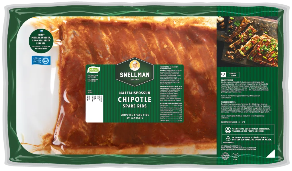 Maatiaispossun chipotle spare ribs n. 900 g