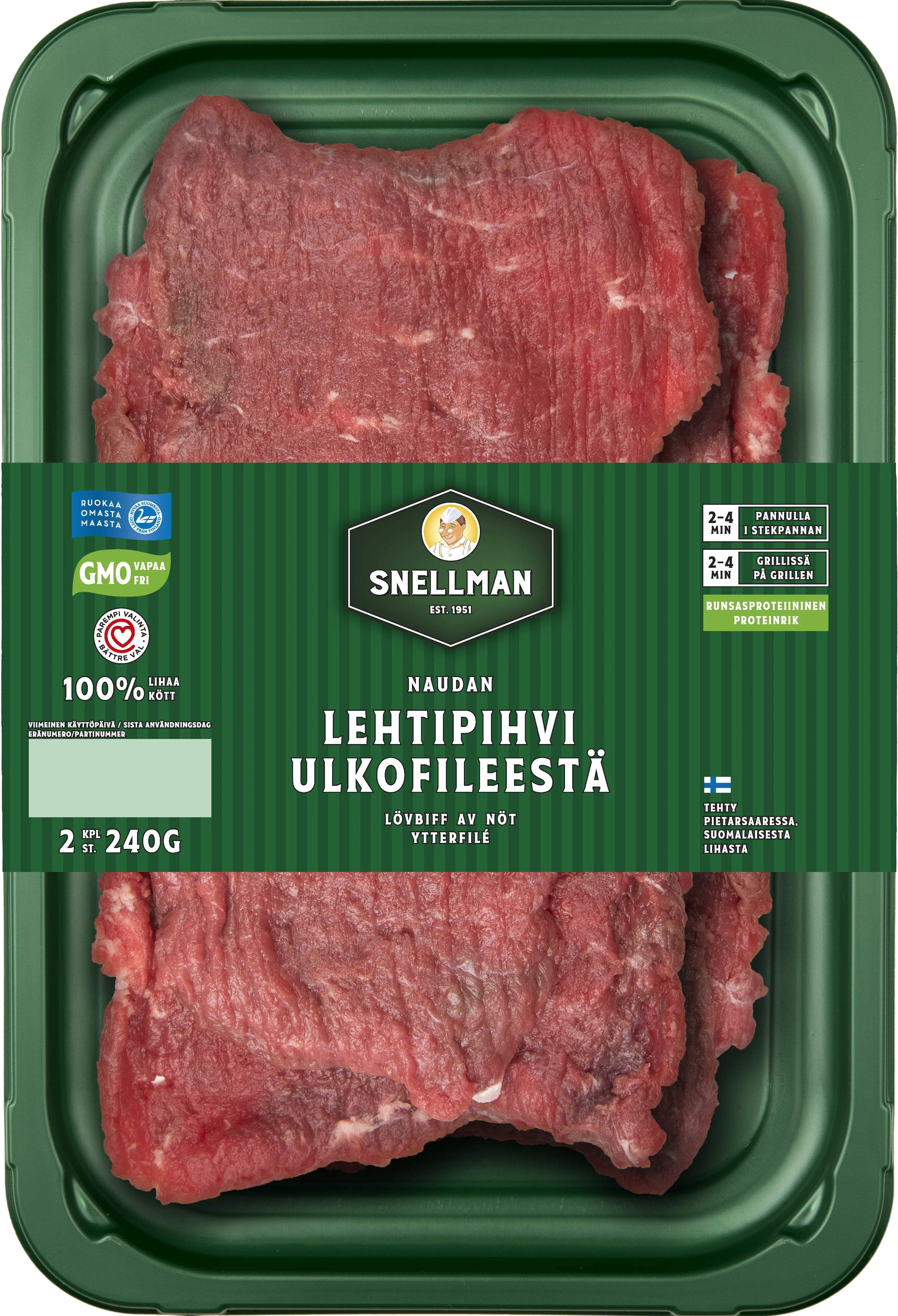 Naudan lehtipihvi ulkofileestä 2 kpl 240 g