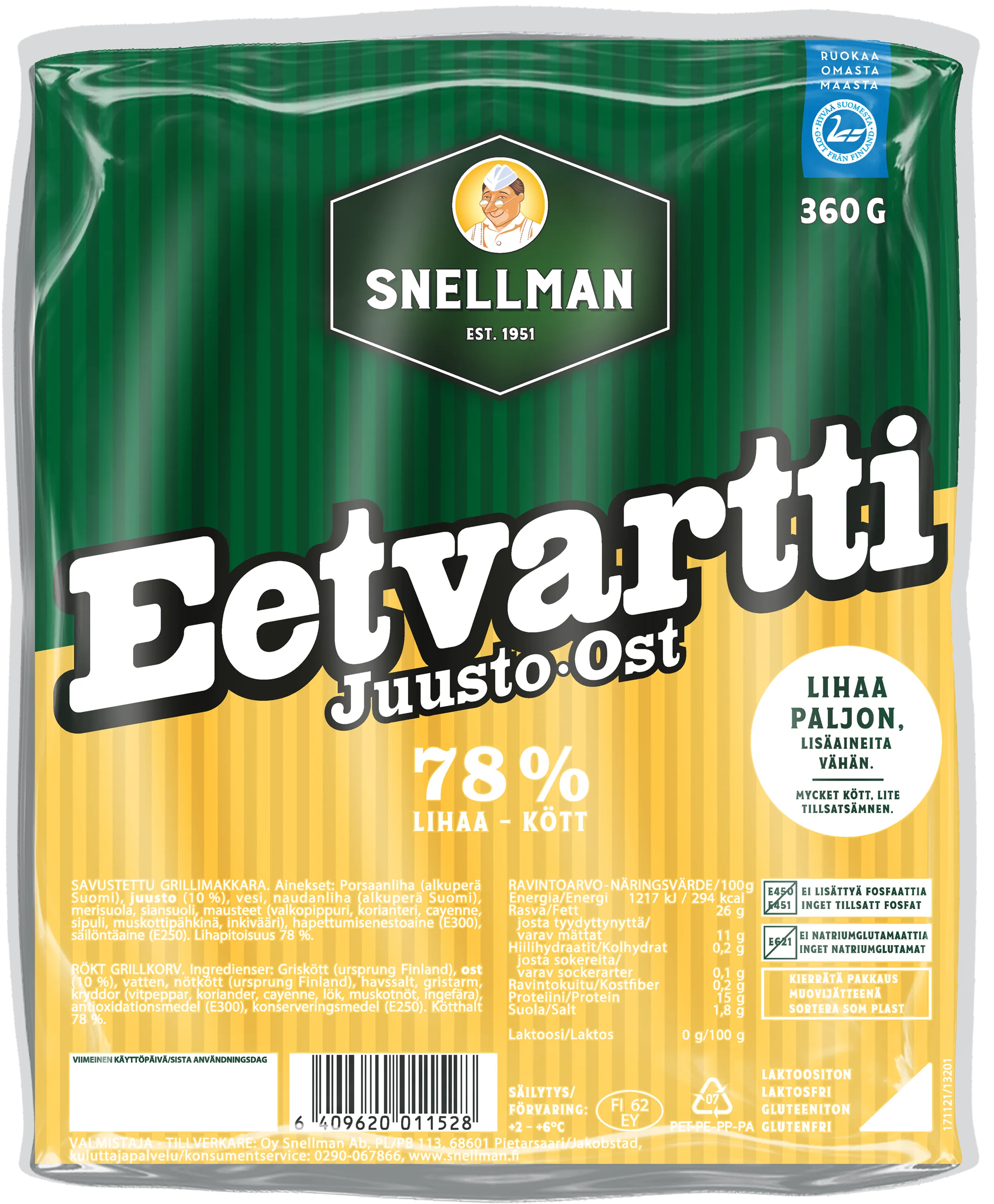 Juusto Eetvartti grillimakkara 360 g