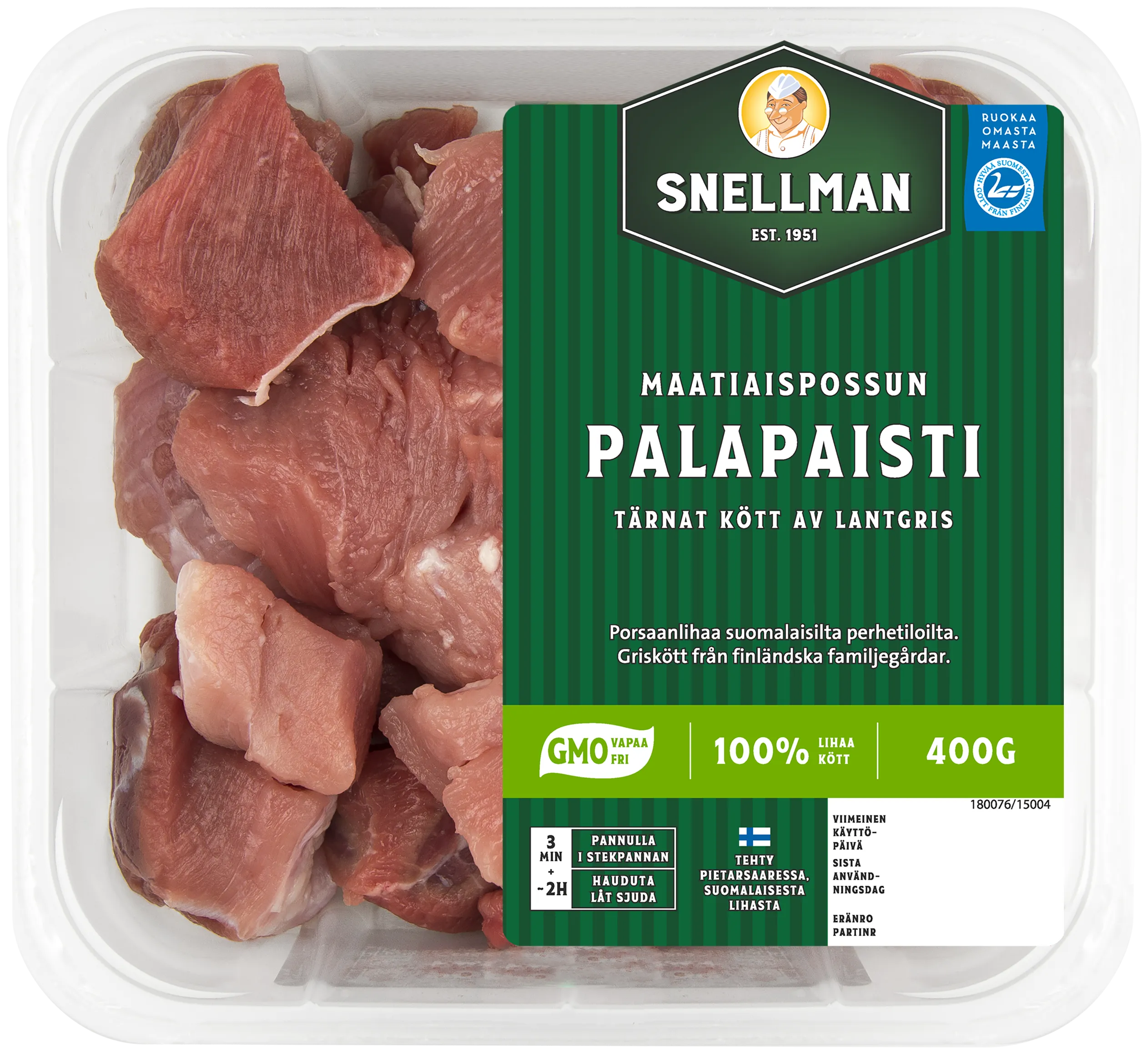 Tärnat kött av lantgris 400 g