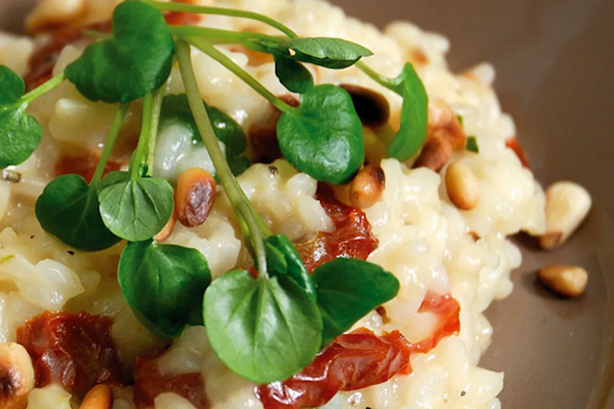 Risotto med soltorkade tomater och pinjenötter