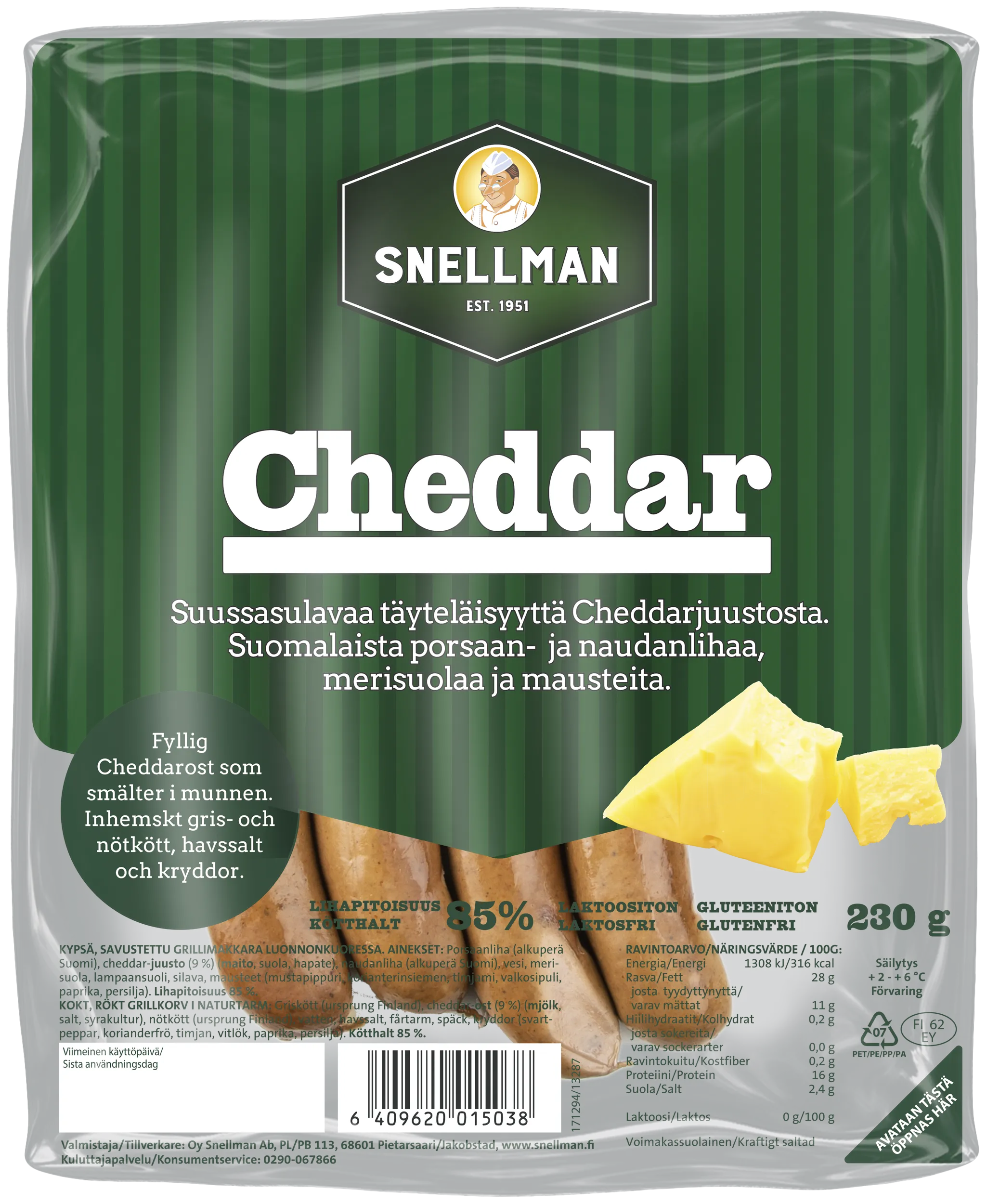 Cheddar grillimakkara 230 g