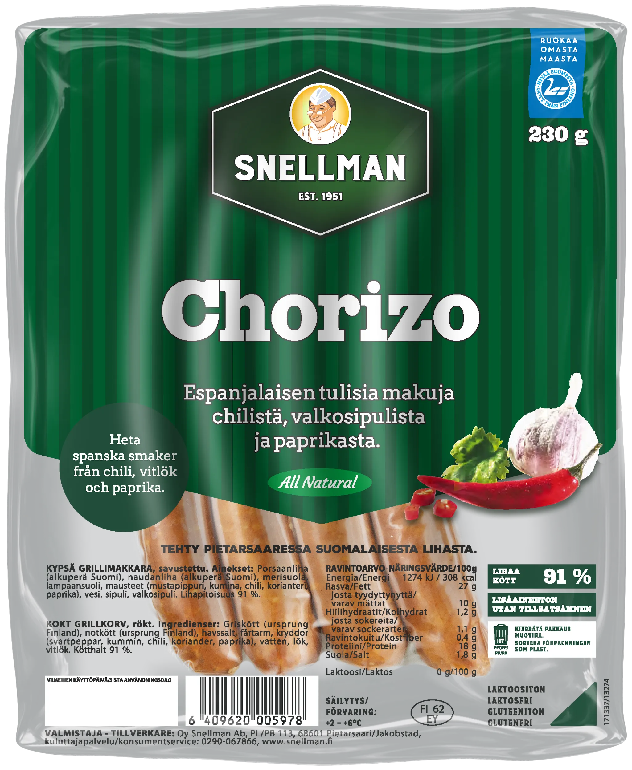 All Natural Chorizo grillkorv 230 g
