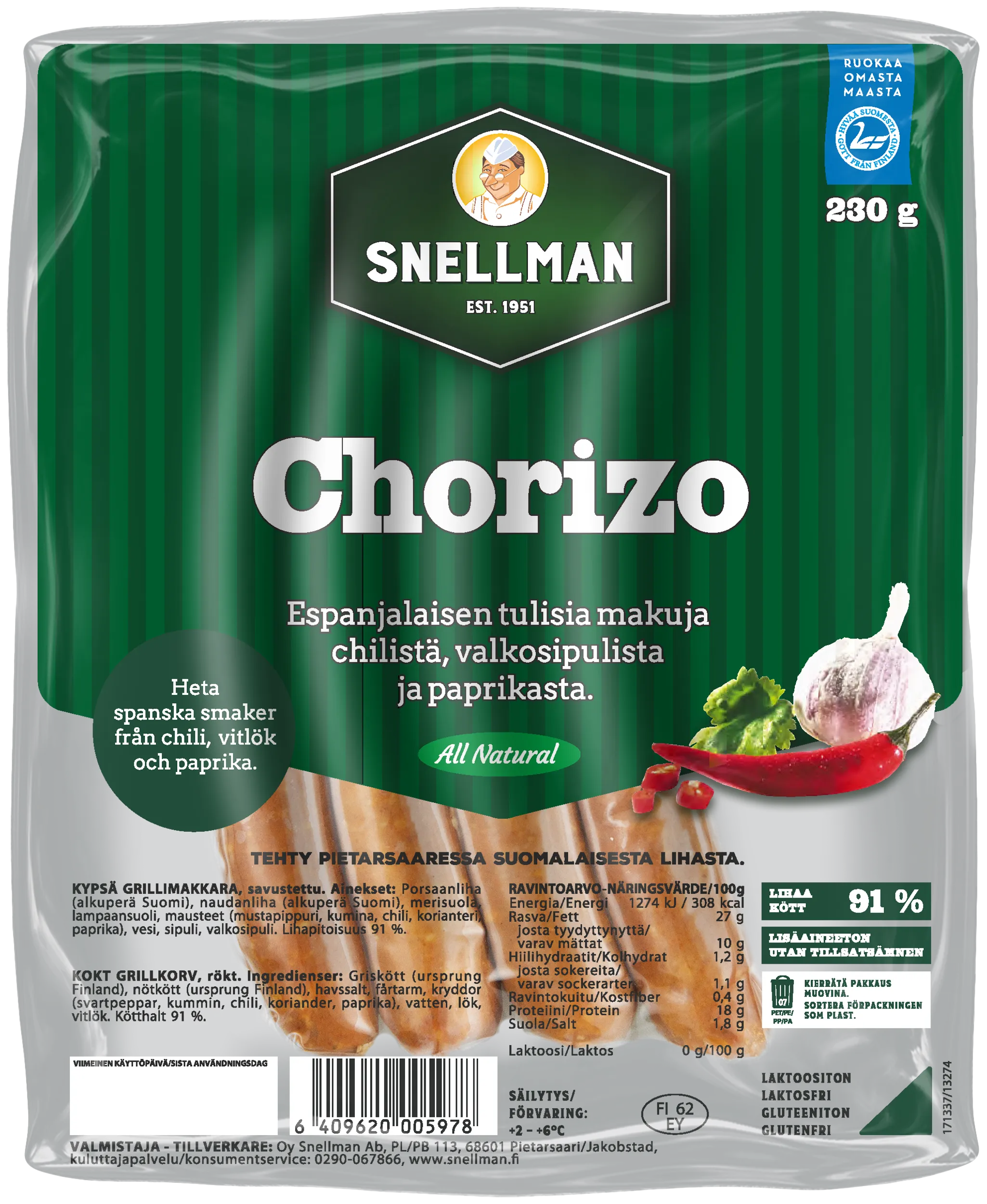 All Natural Chorizo grillimakkara 230 g