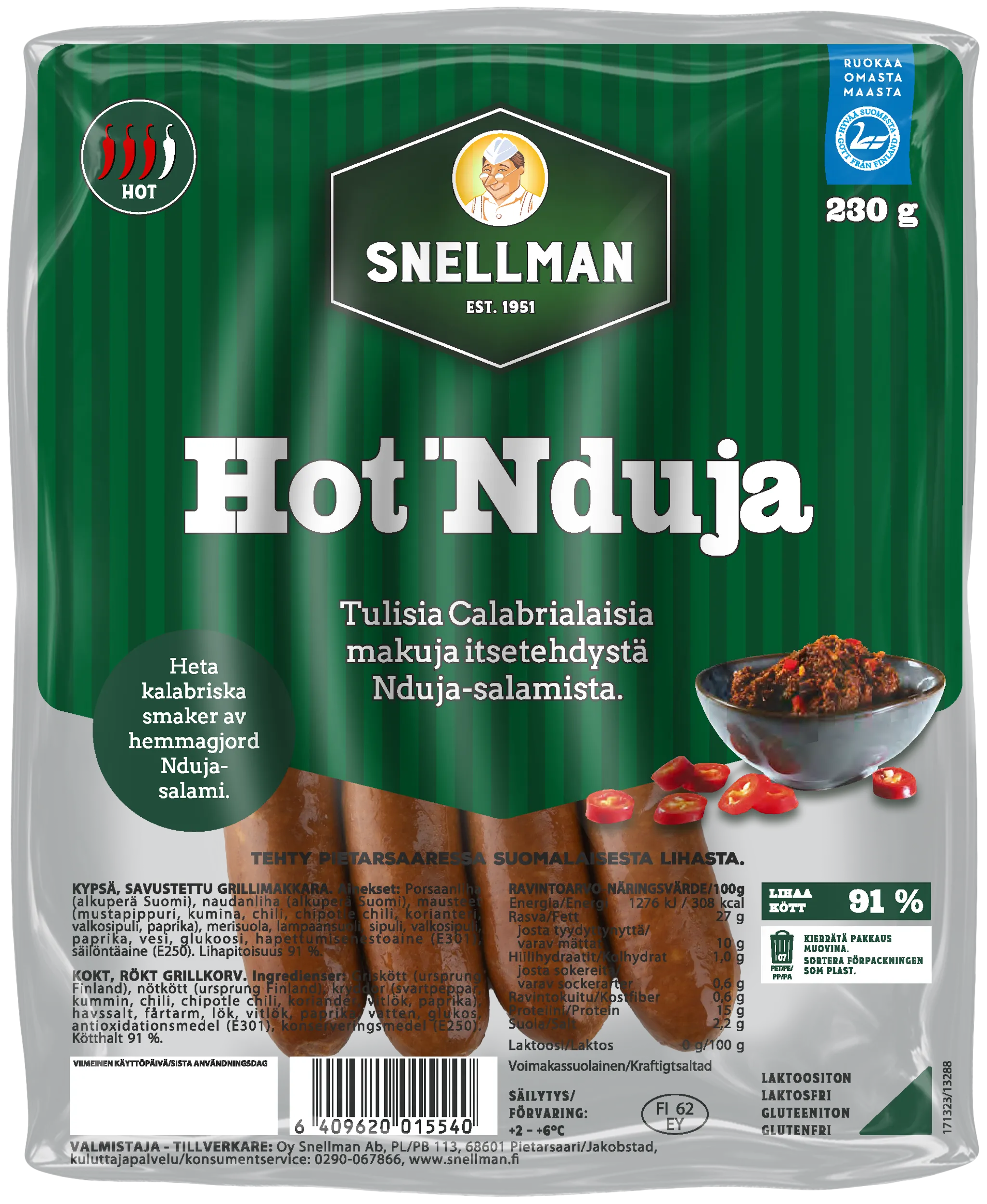 Hot nduja grillkorv 230 g