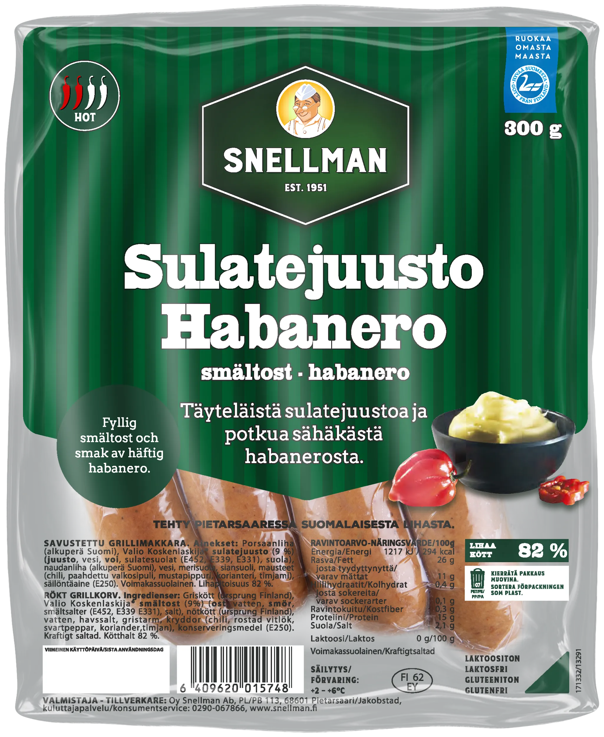 Sulatejuusto-habanero grillimakkara 300 g