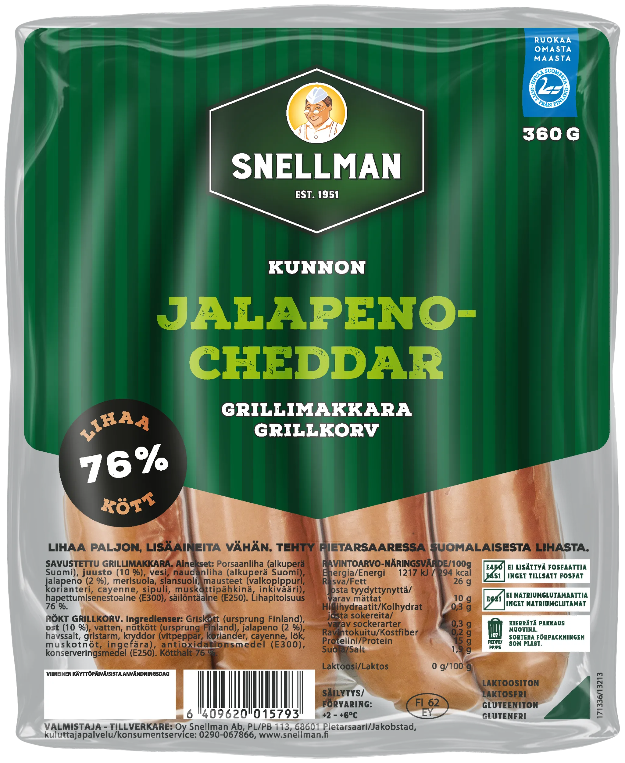 Riktig grillkorv med jalapeno-cheddar 360 g