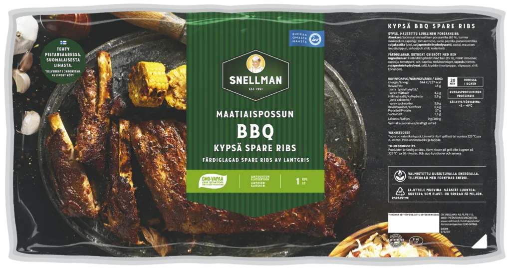 Maatiaispossun kypsä spare ribs BBQ n. 900 g