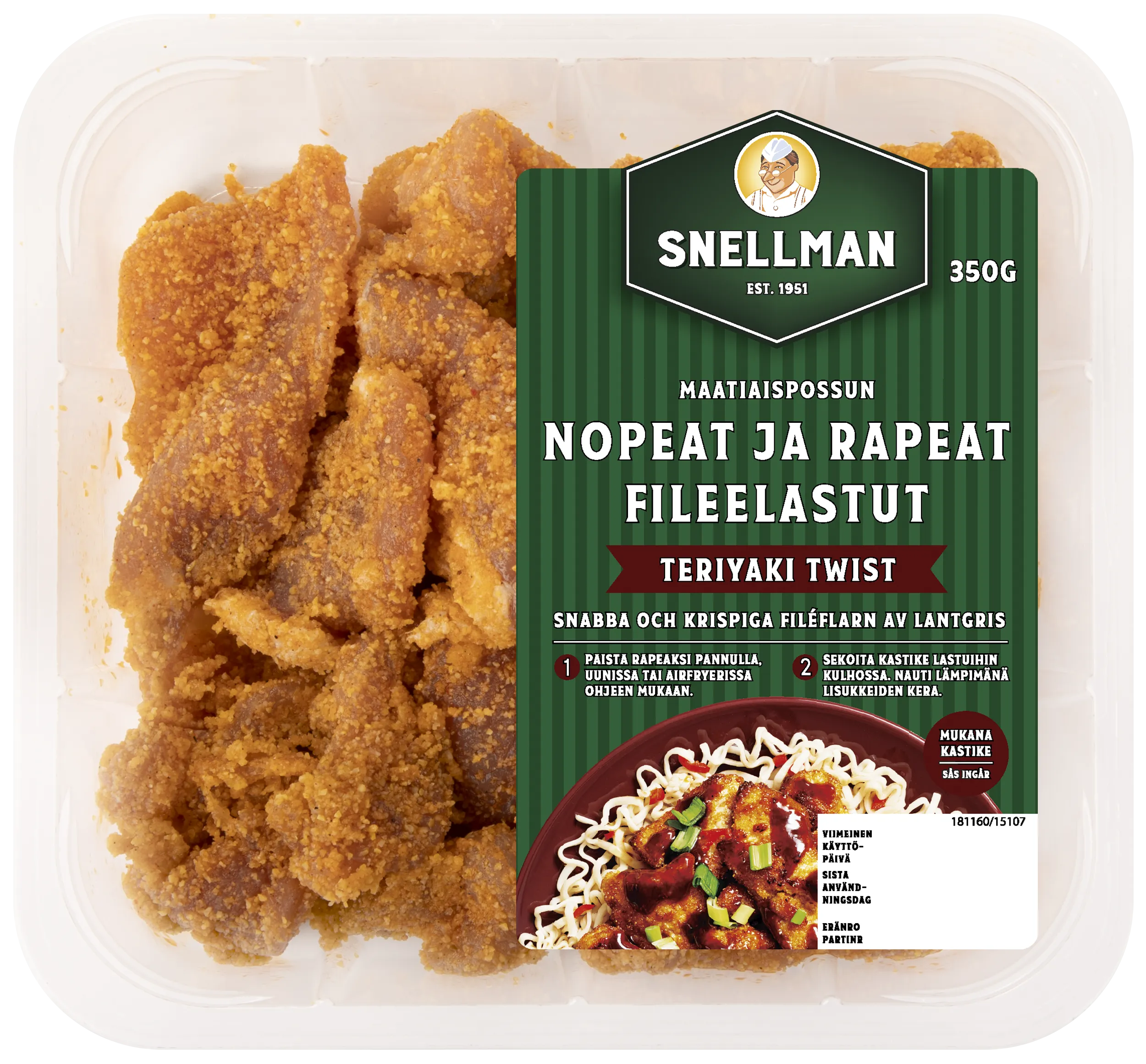 Snabba och krispiga filéflarn av lantgris teriyaki twist 350 g