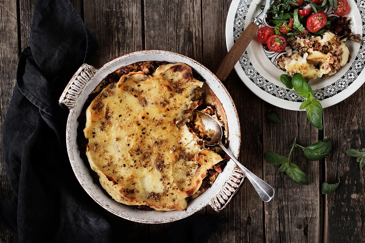 Potatismoslåda med malet kött
