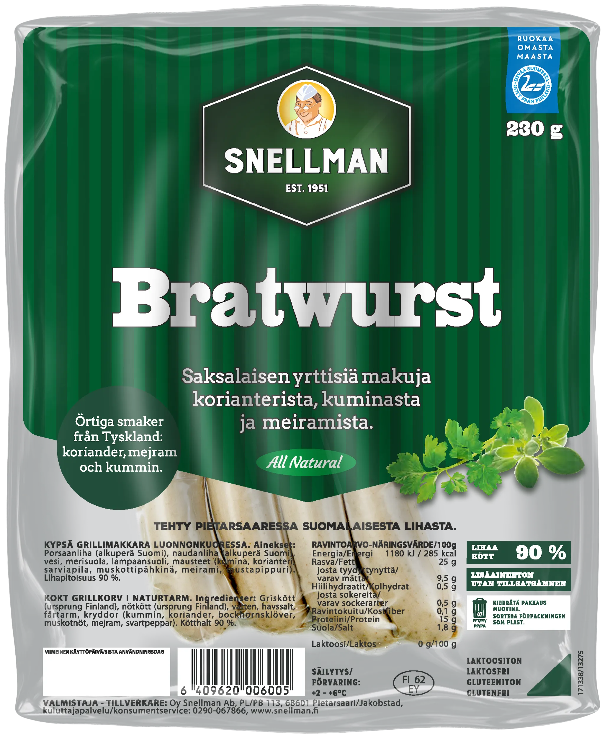 All Natural Bratwurst grillkorv 230 g