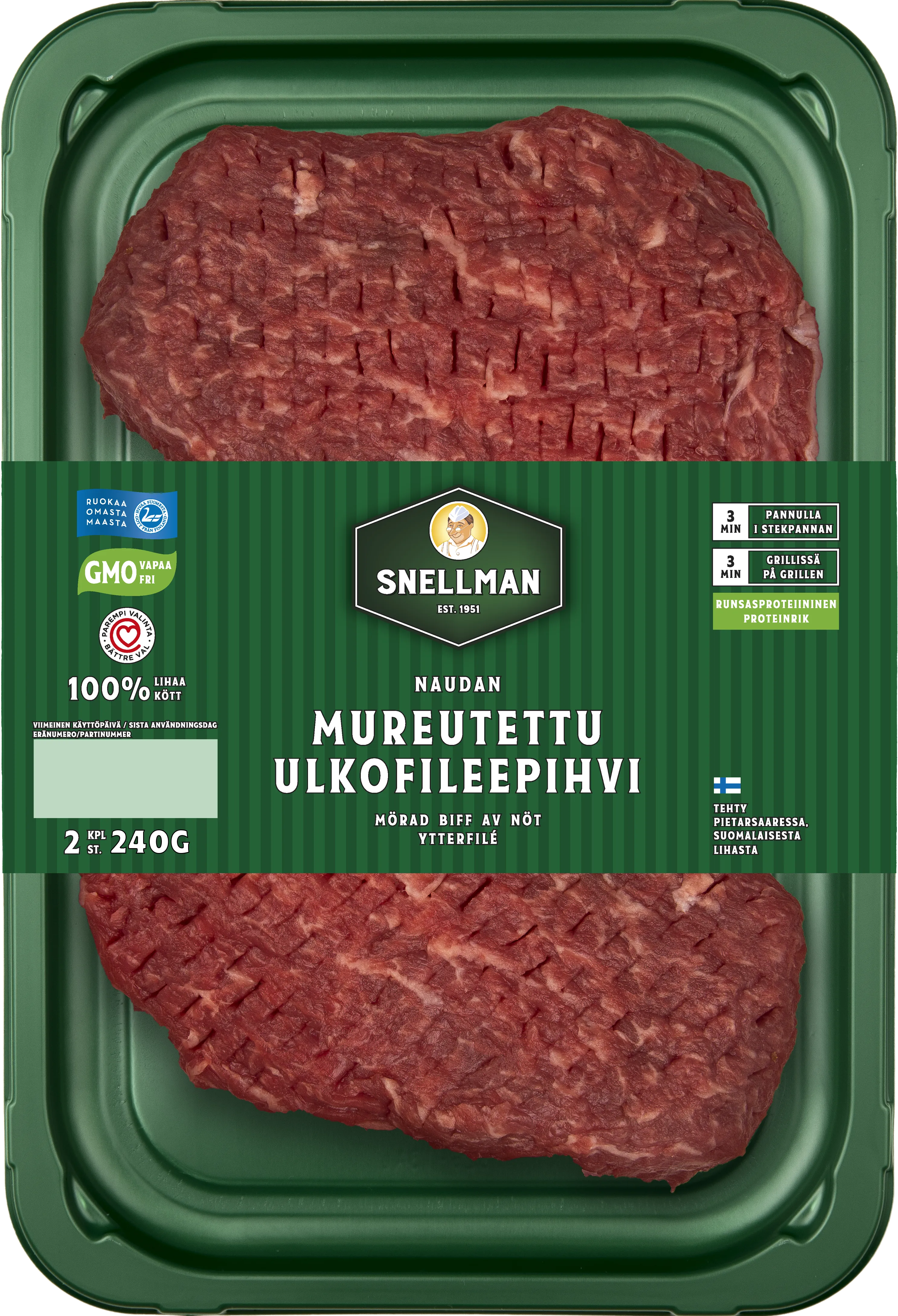 Naudan mureutettu ulkofileepihvi 2 kpl 240 g