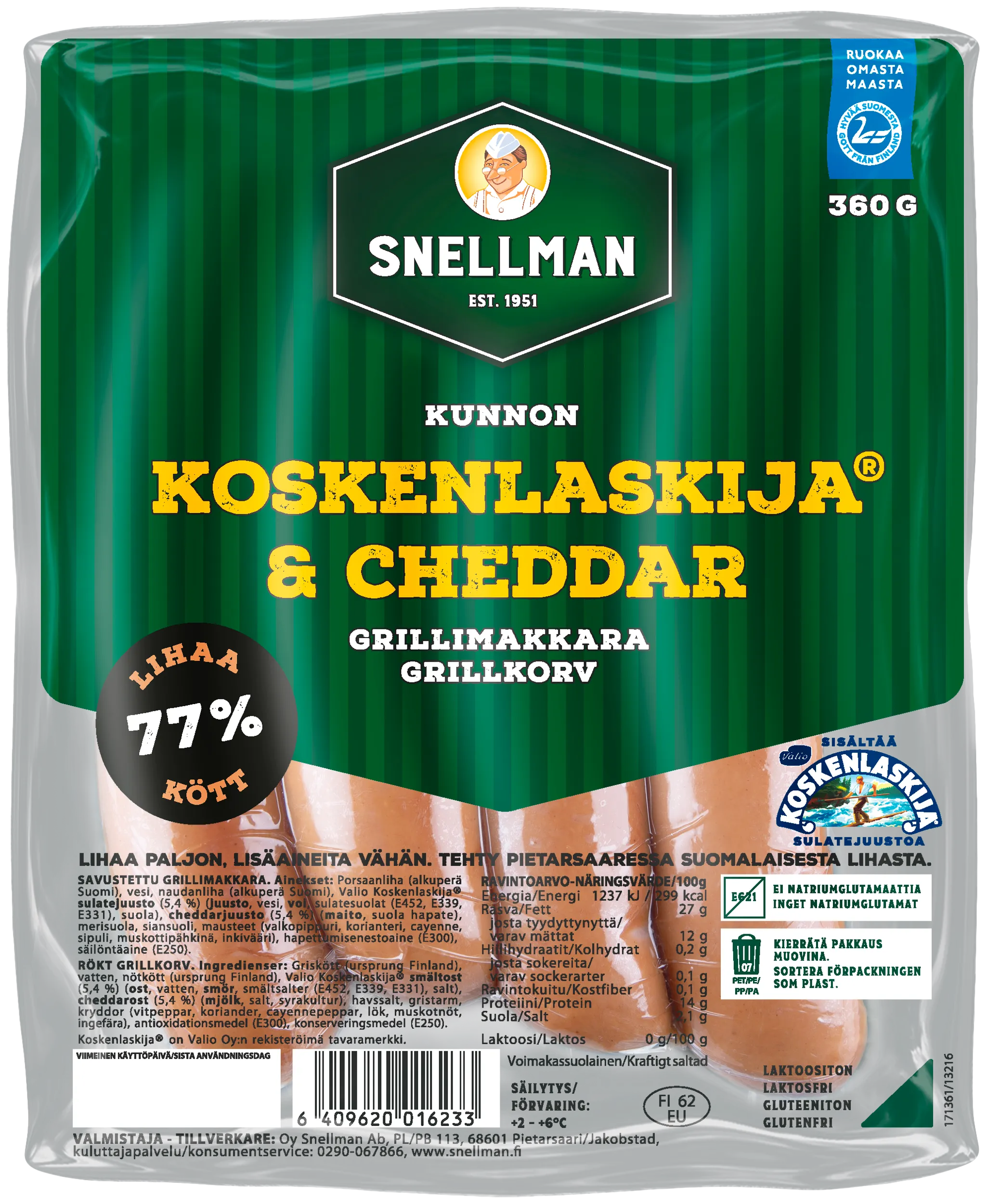 Koskenlaskija & cheddar grillkorv 360 g