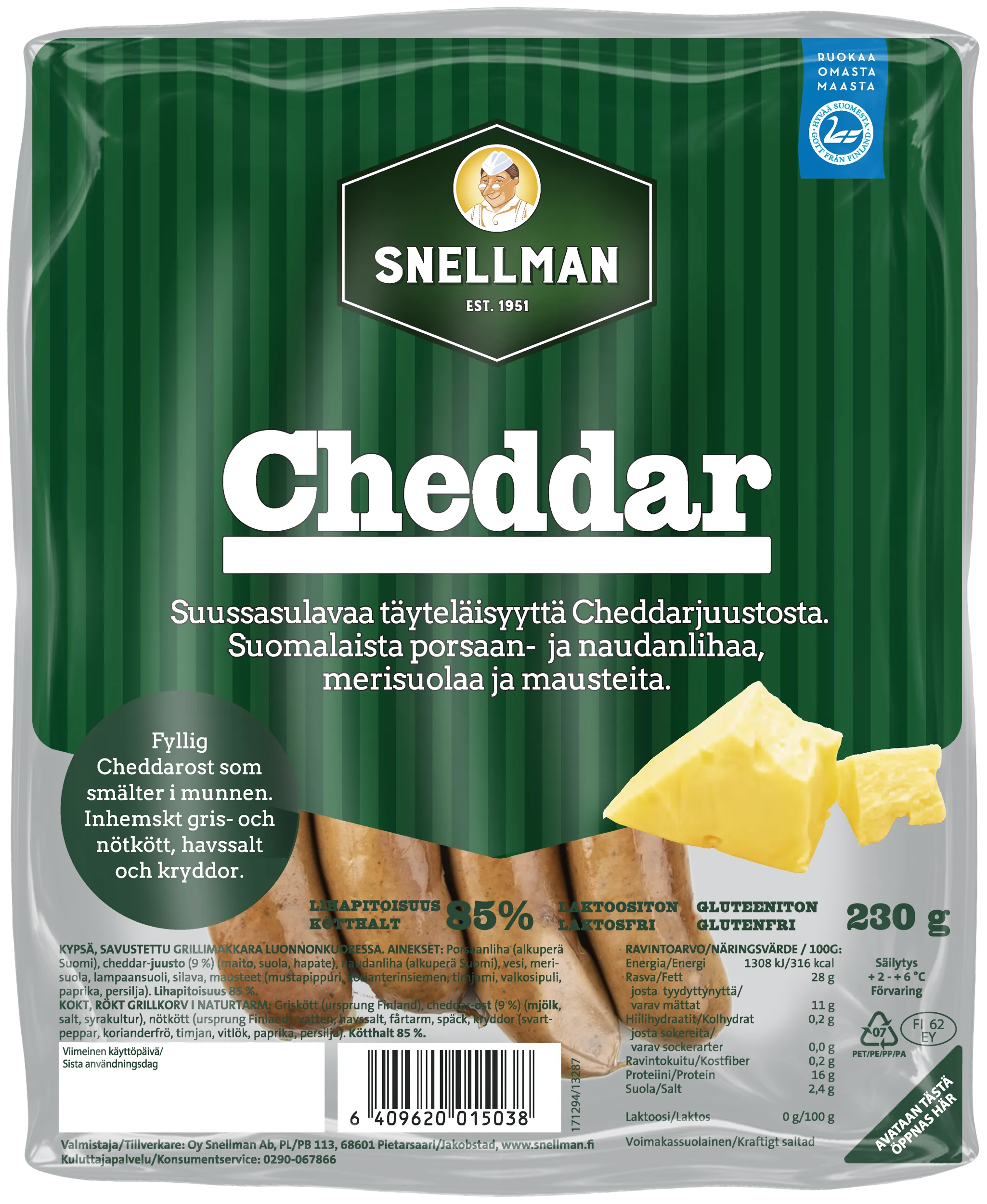 Cheddar grillimakkara 230 g