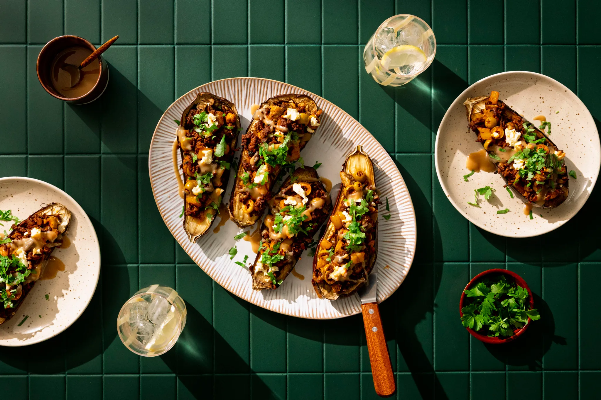 Köttfärsfyllda auberginer