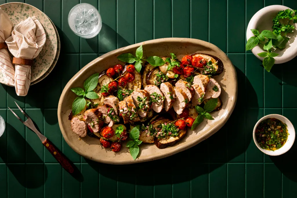 Innerfilé av lantgris och rostad aubergine