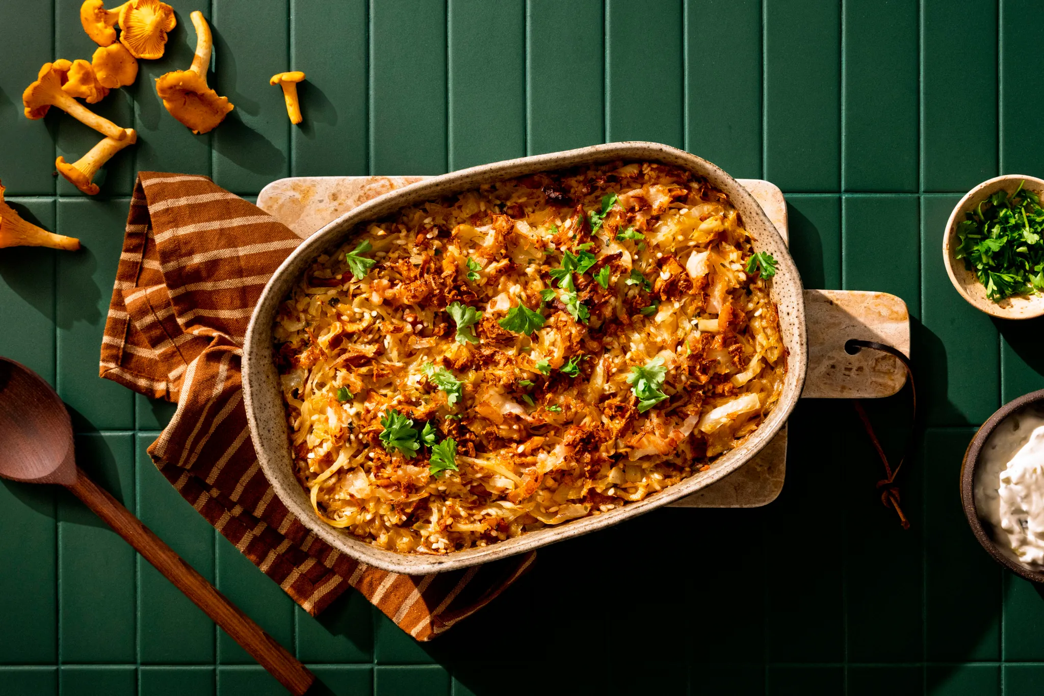 Bacongratäng med svamp och kål