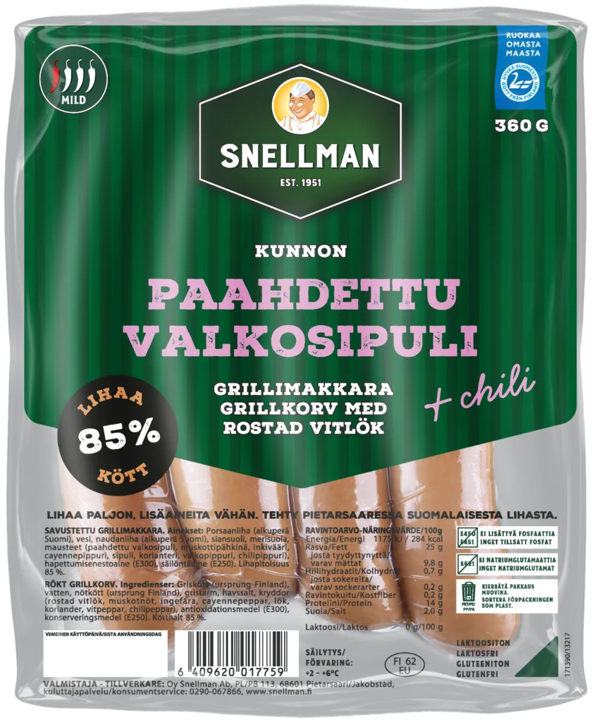 Kunnon paahdettu valkosipuli-chili grillimakkara  360 g