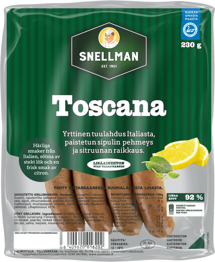 Toscana lisäaineeton grillimakkara 230 g
