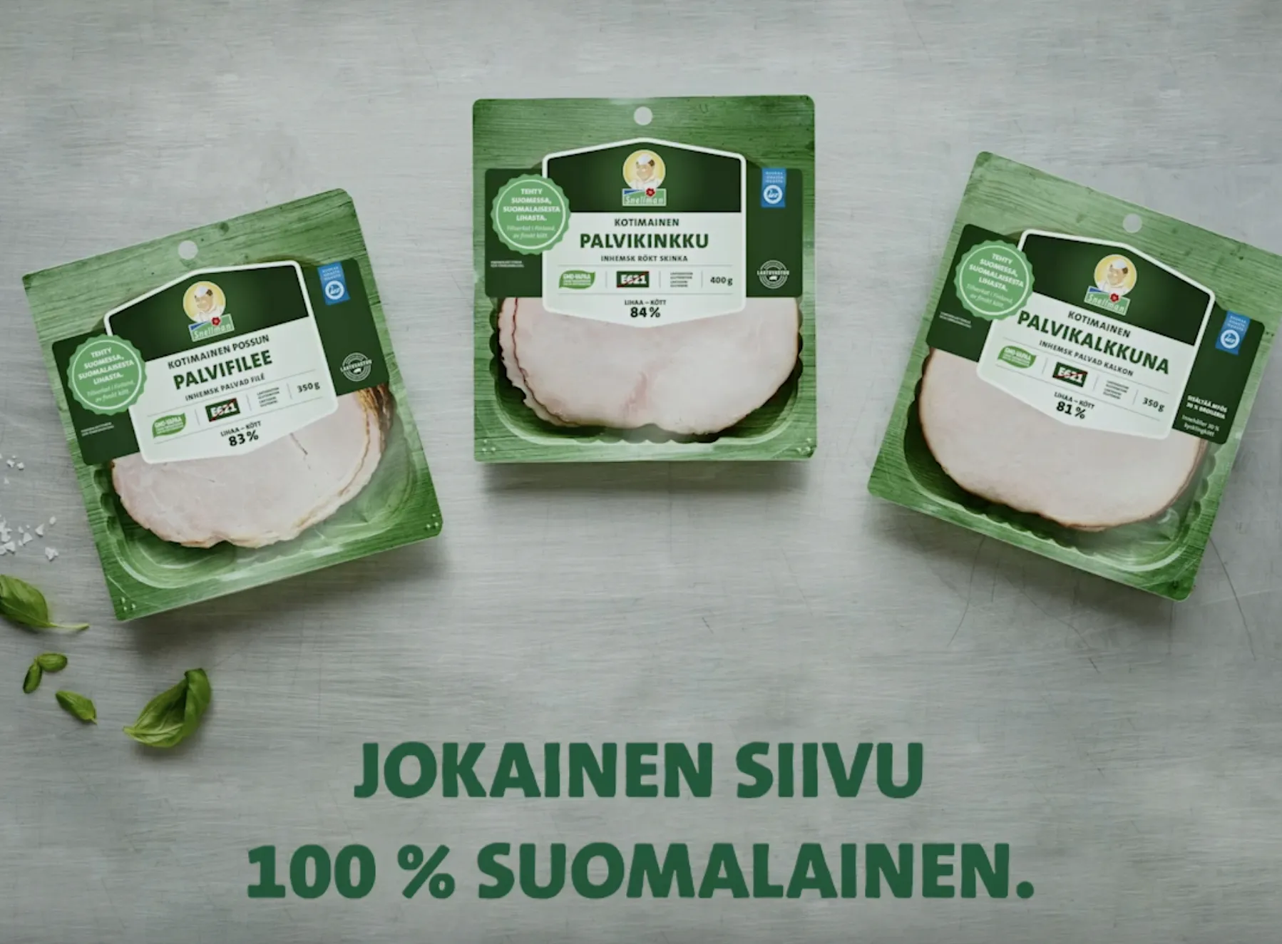 Jokainen Snellmanin leikkeleiden siivu on 100 % suomalainen.